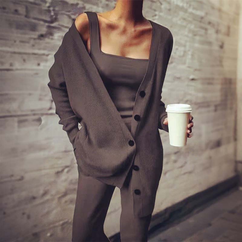 Women's Knit Cardigan, Vest & Pants Set