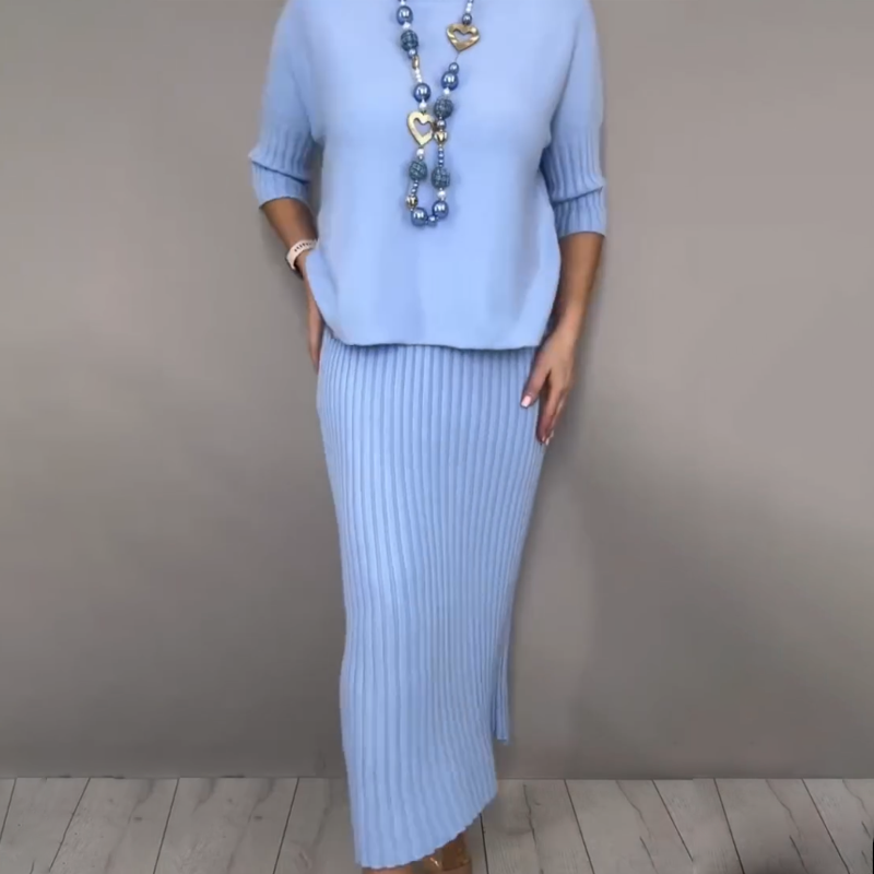 Elegant Knit Sweater and Midi Skirt 2-Piece Set