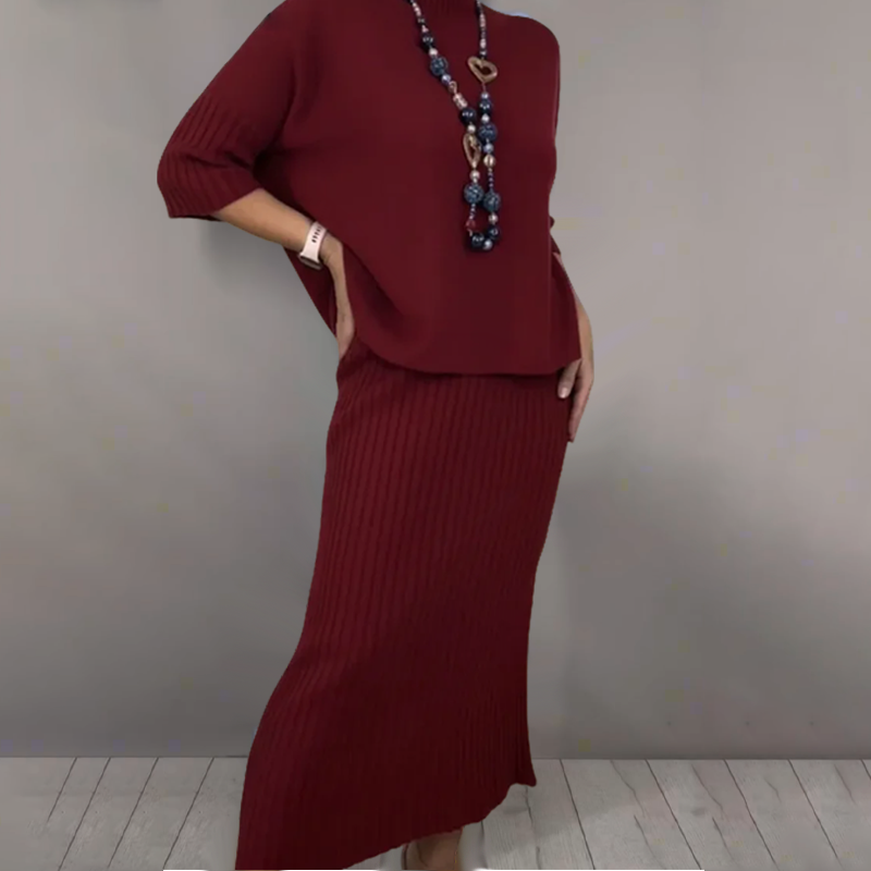 Elegant Knit Sweater and Midi Skirt 2-Piece Set