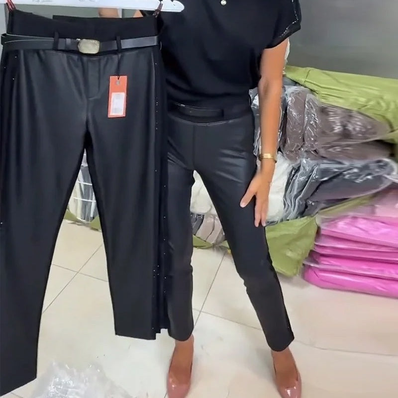 Women's High Waist Faux Leather Pants