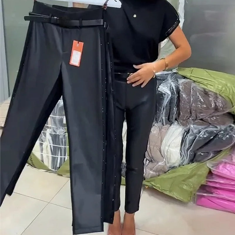 Women's High Waist Faux Leather Pants