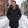 Men's Windproof Hooded Thermal Mid-Length Parka Jacket