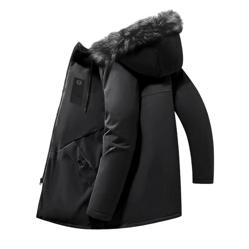 Men's Windproof Hooded Thermal Mid-Length Parka Jacket