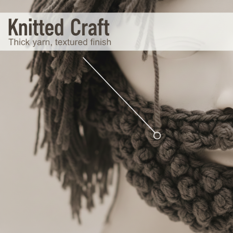 Punk-style hat with an attached simple wig and knitted beard