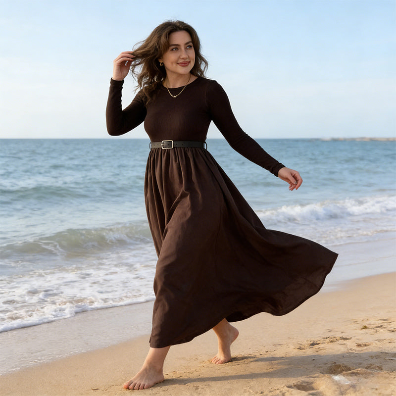 Women's Elegant Ribbed Top Maxi Dress