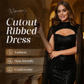 Women's Cutout Ribbed Dress with Chiffon Cape