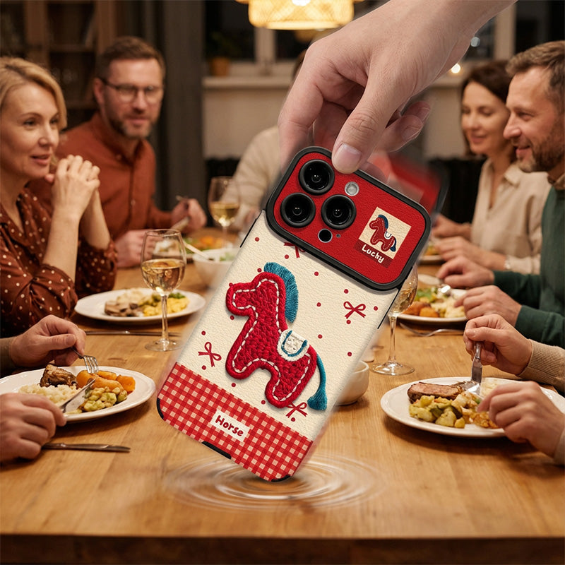 Cute Horse Embroidered Phone Case with Doll Lanyard