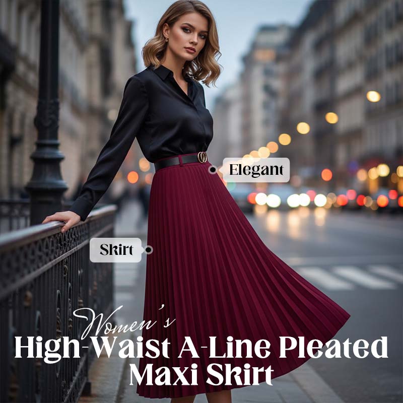 Women's High-Waist A-Line Pleated Maxi Skirt