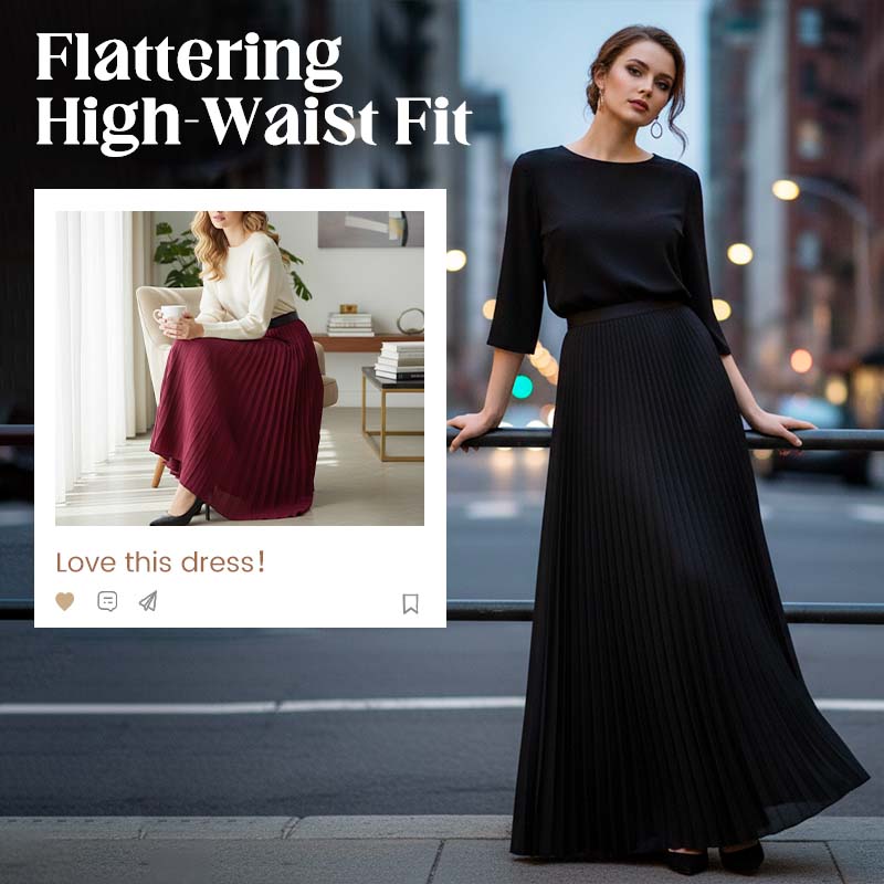 Women's High-Waist A-Line Pleated Maxi Skirt