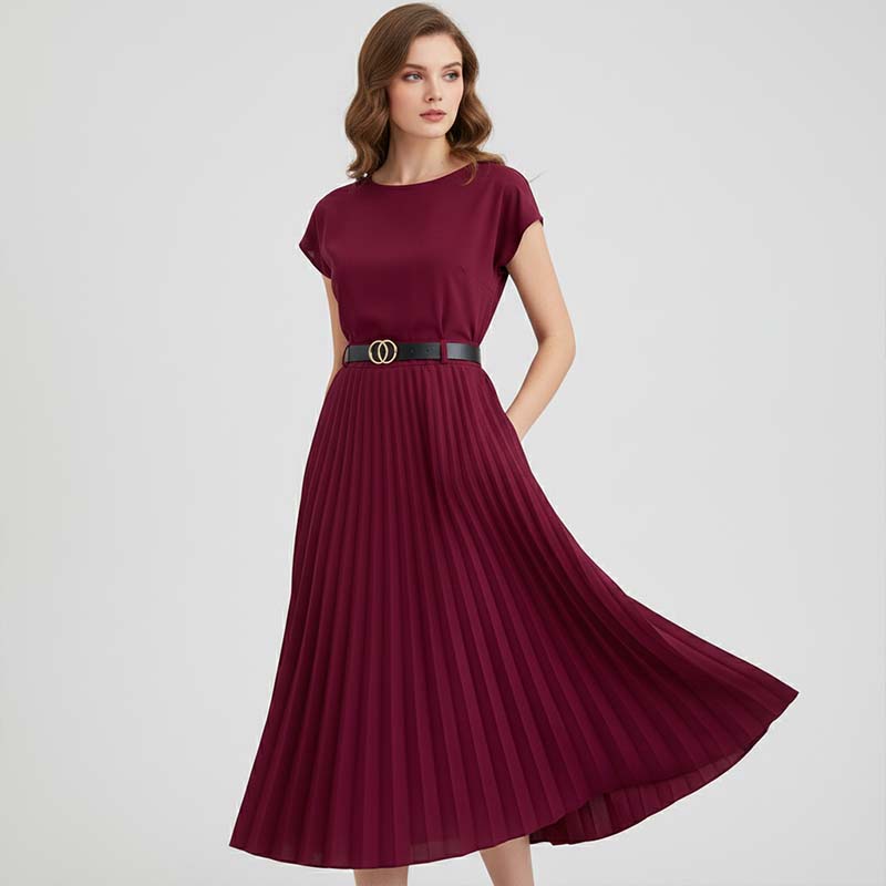 Women's High-Waist A-Line Pleated Maxi Skirt