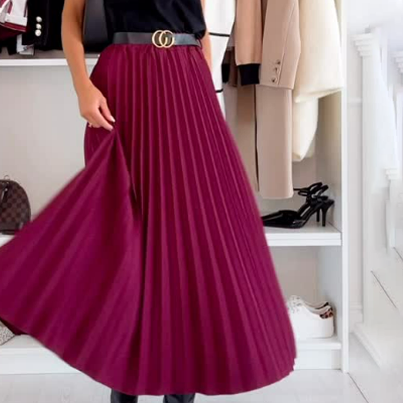Women's High-Waist A-Line Pleated Maxi Skirt