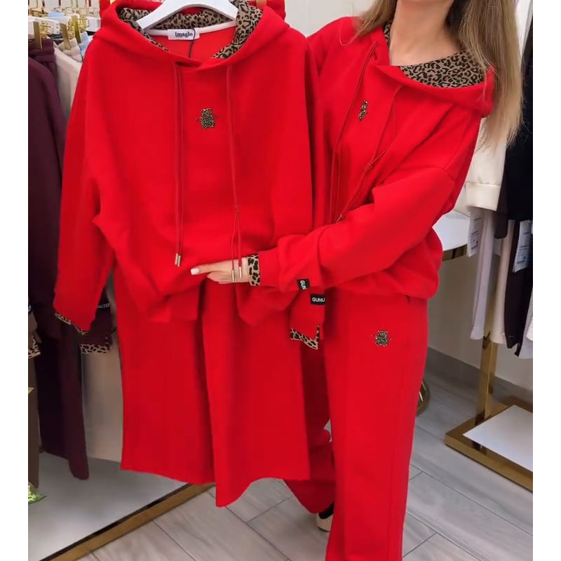 Women's Casual Hoodie with Leopard Print Lining