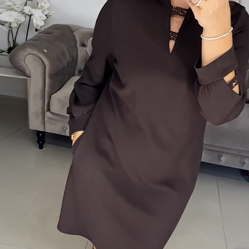 Women's Elegant V-Neck Rhinestone Loose Dress