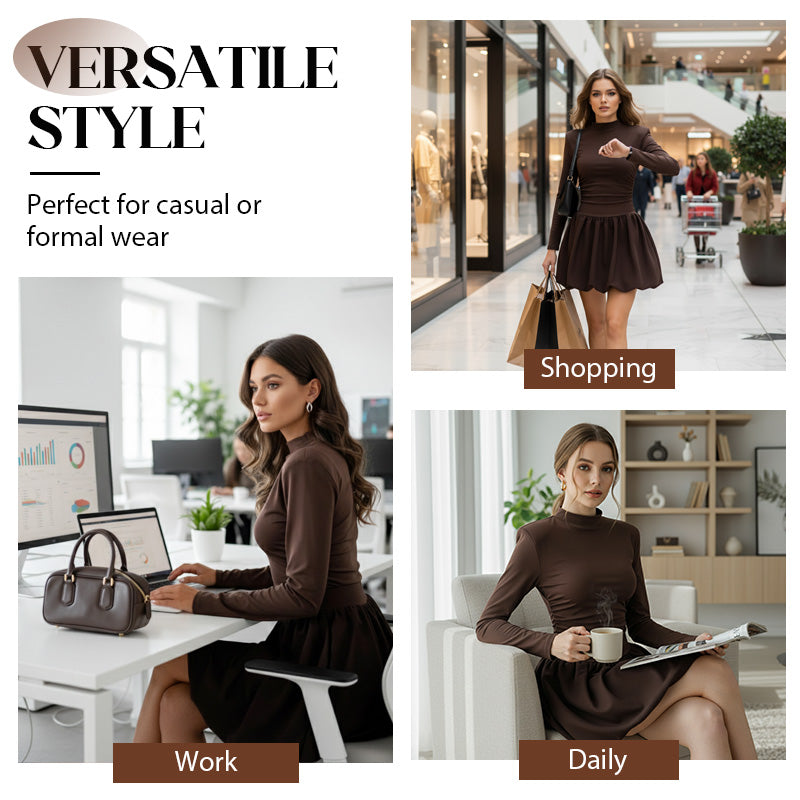 Women's Autumn/Winter Solid Color Puffy Dress