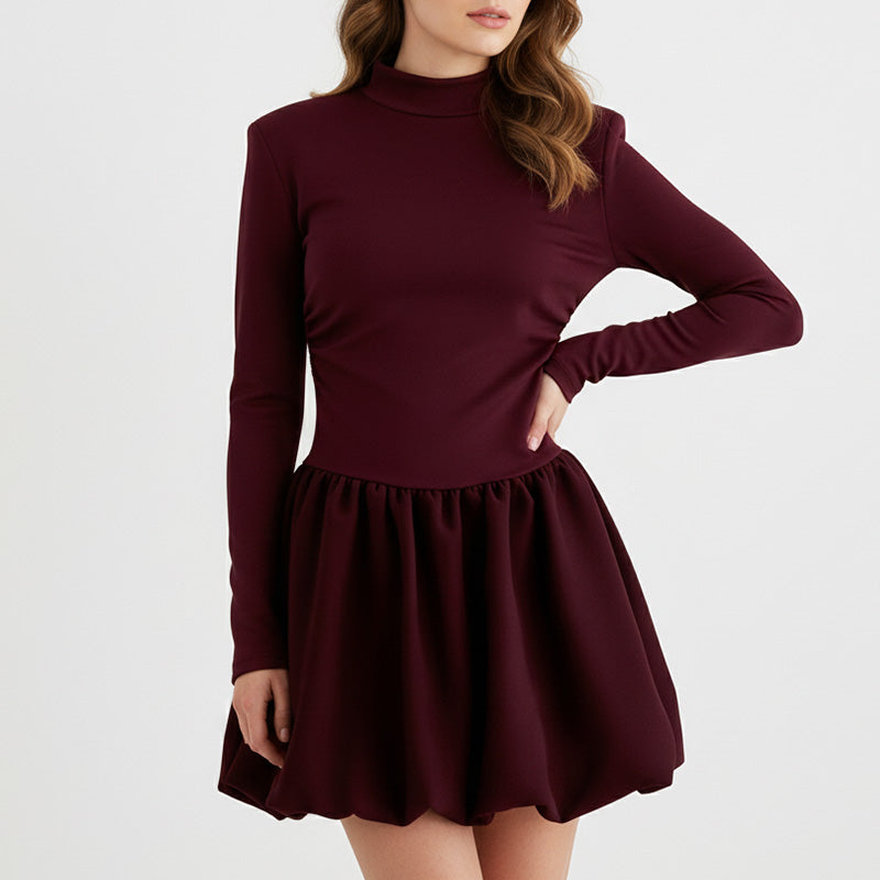 Women's Autumn/Winter Solid Color Puffy Dress