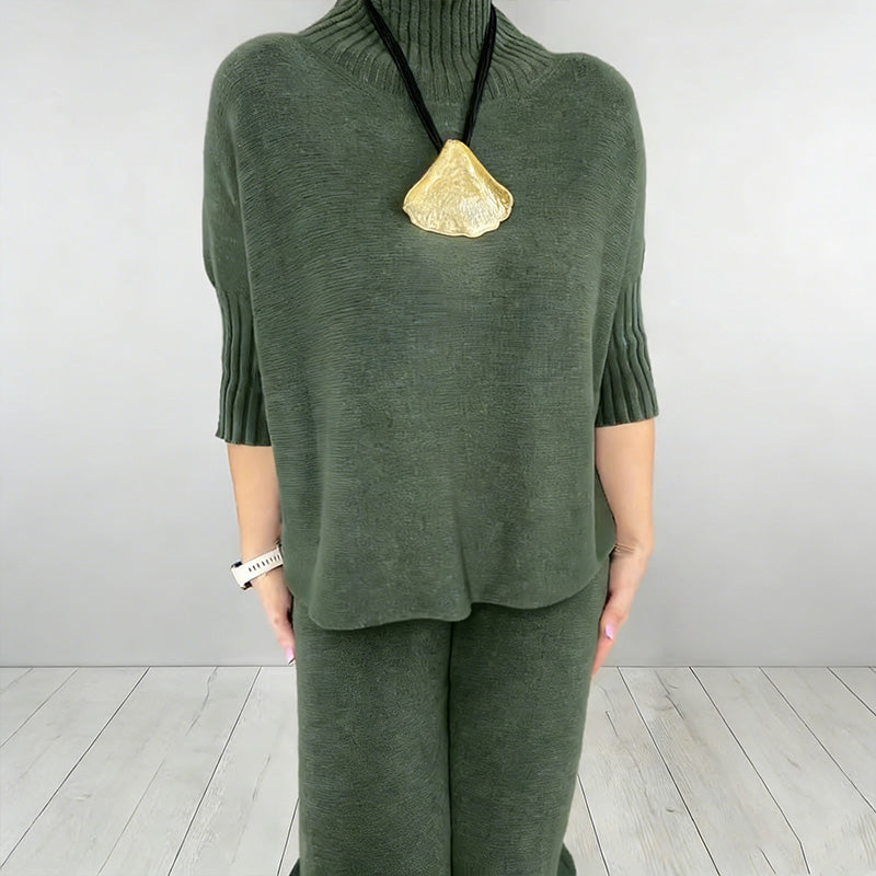 Women's High Neck Half-Sleeve Top & Pants Set