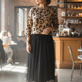 Women's Leopard Print Top & Mesh Skirt 2-Piece Set