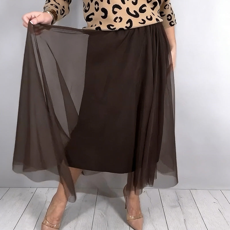 Women's Leopard Print Top & Mesh Skirt 2-Piece Set