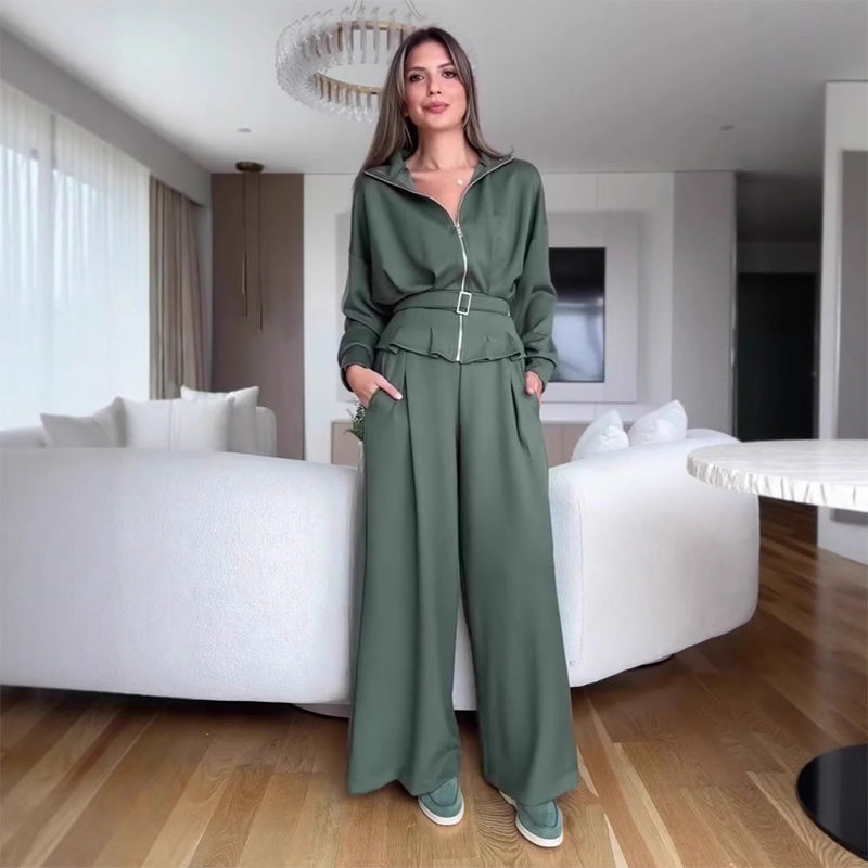 Elegant High-Waist Zip-Up Outfit