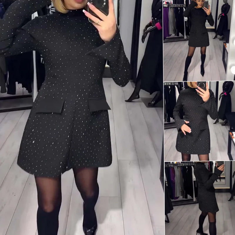 Women's Long Sleeve Sparkle A-Line Dress