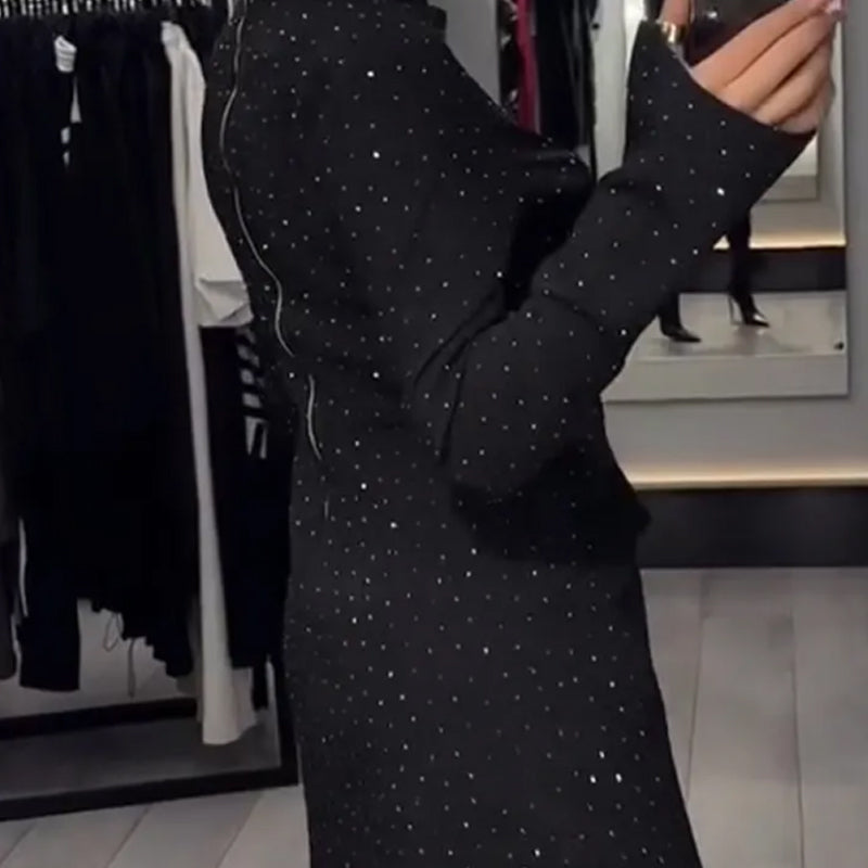 Women's Long Sleeve Sparkle A-Line Dress