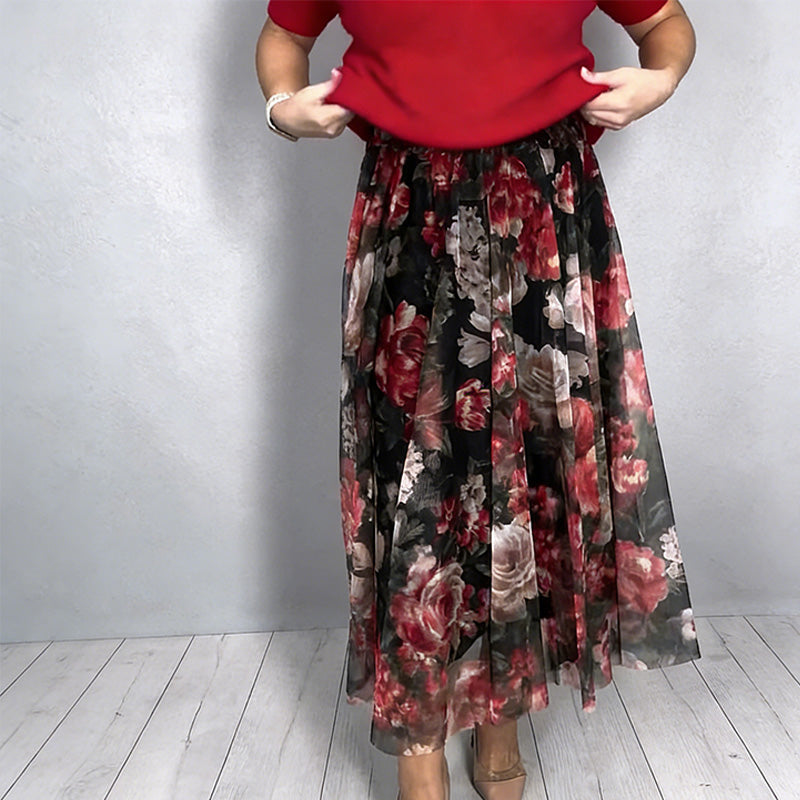 Women's Elegant Knit Top & Floral Skirt Set