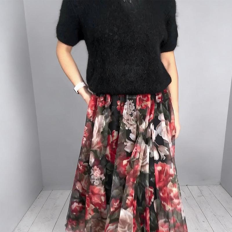 Women's Elegant Knit Top & Floral Skirt Set