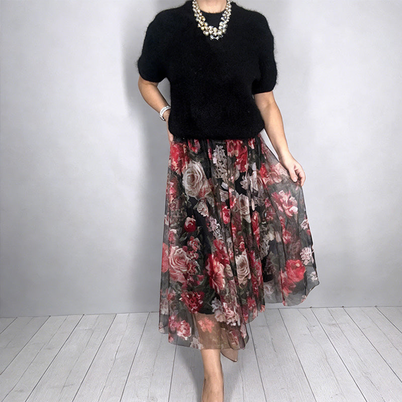 Women's Elegant Knit Top & Floral Skirt Set