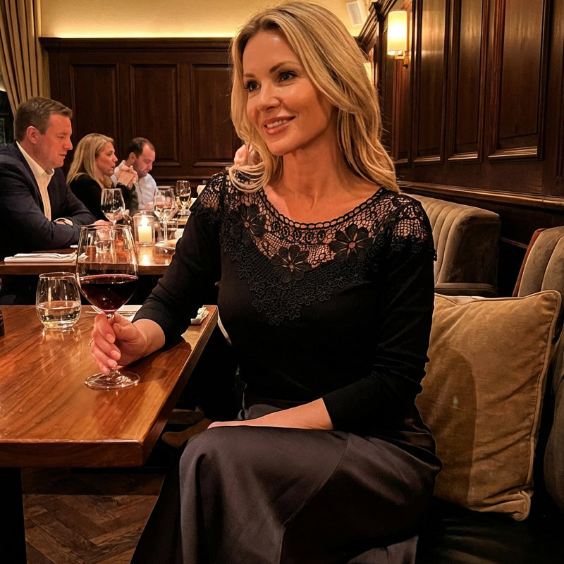 Women's Elegant Lace Neckline Slim Fit Top