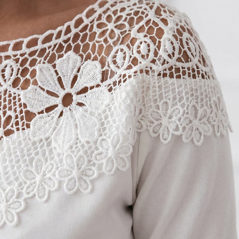 Women's Elegant Lace Neckline Slim Fit Top