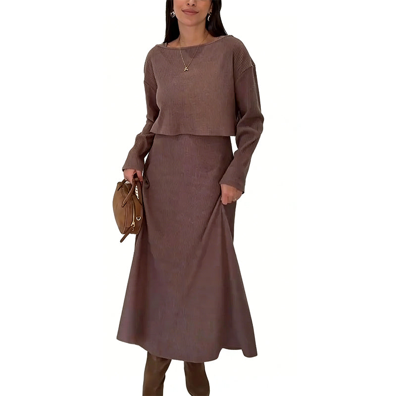 Women's Ribbed Cropped Top & Dress 2-Piece Set