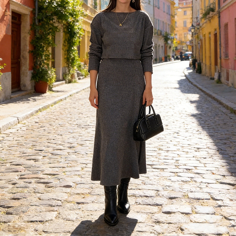 Women's Ribbed Cropped Top & Dress 2-Piece Set