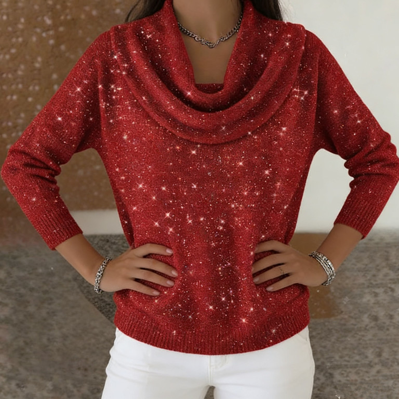 Sparkle Cowl Neck Long Sleeve Top
