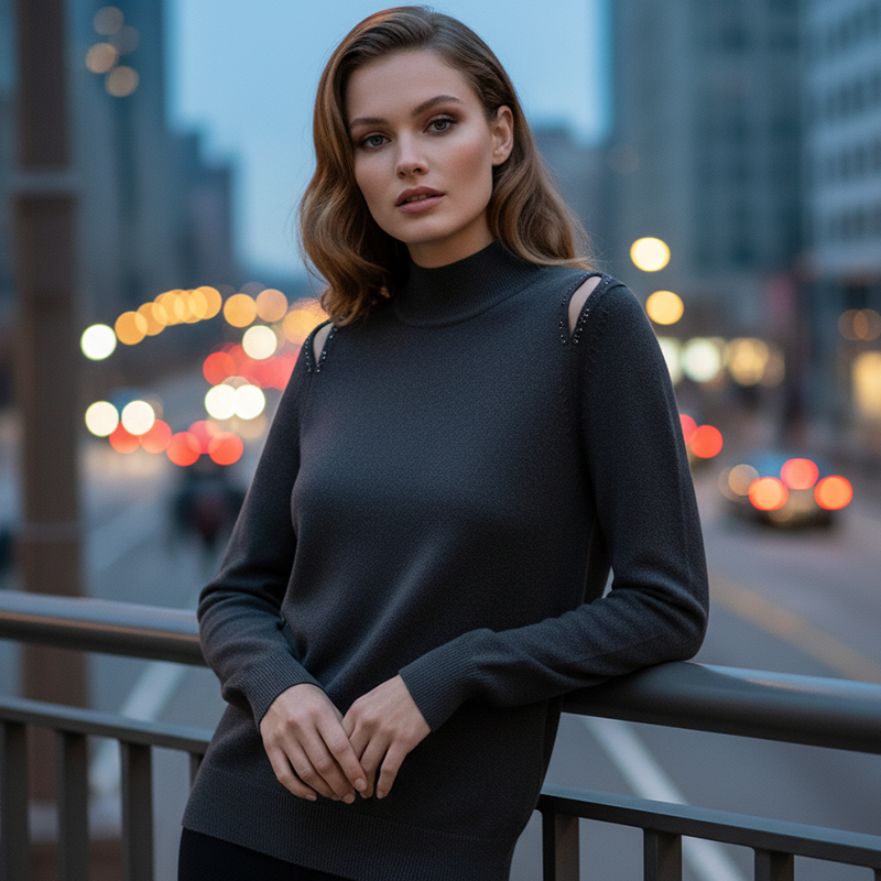 Women's Elegant Cutout Shoulder Knit Sweater