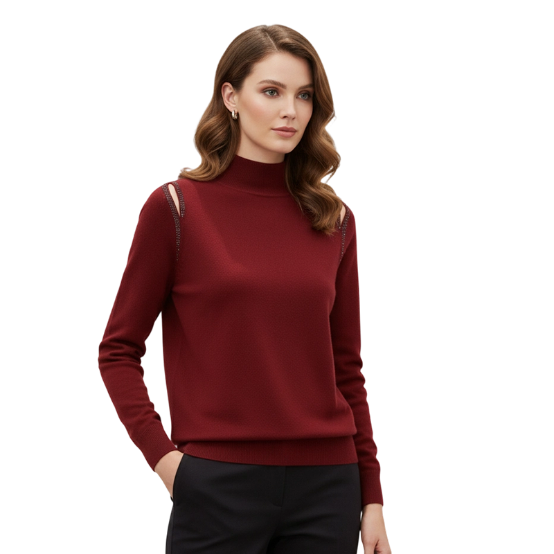 Women's Elegant Cutout Shoulder Knit Sweater