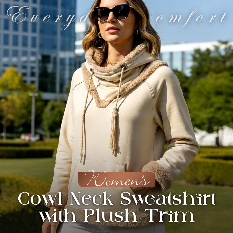 Women's Cowl Neck Sweatshirt with Plush Trim