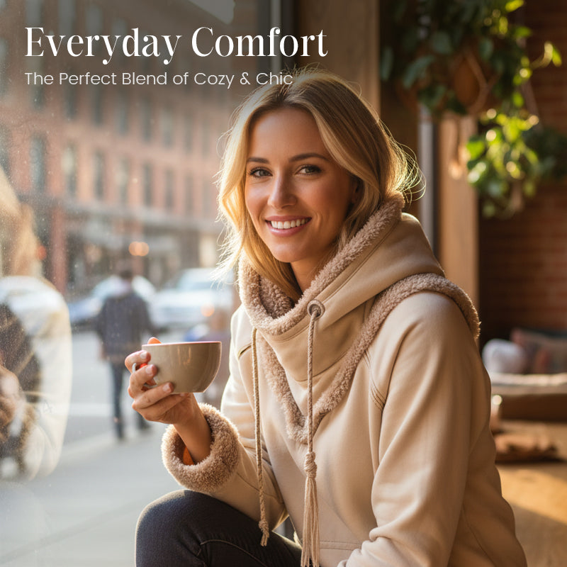 Women's Cowl Neck Sweatshirt with Plush Trim