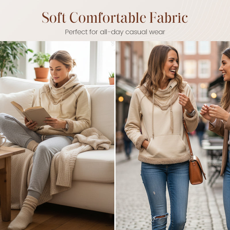 Women's Cowl Neck Sweatshirt with Plush Trim