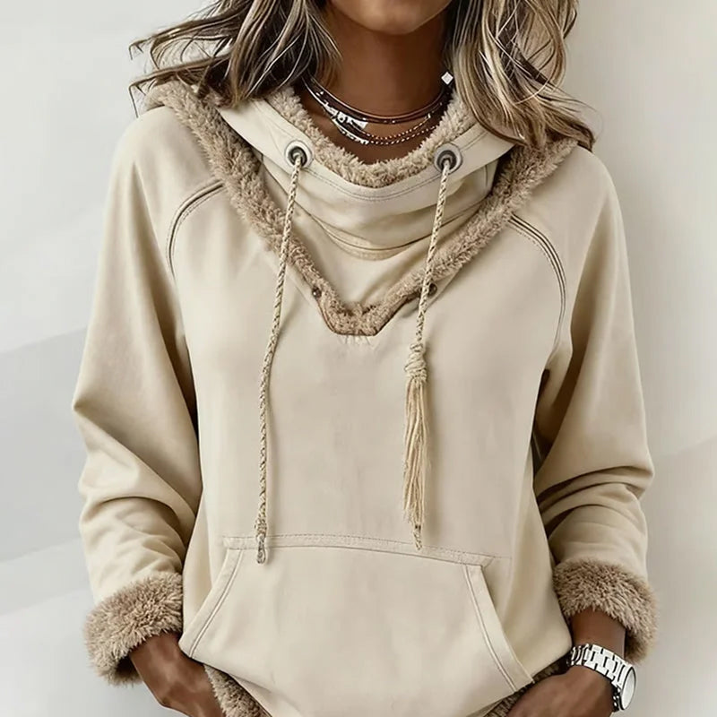 Women's Cowl Neck Sweatshirt with Plush Trim