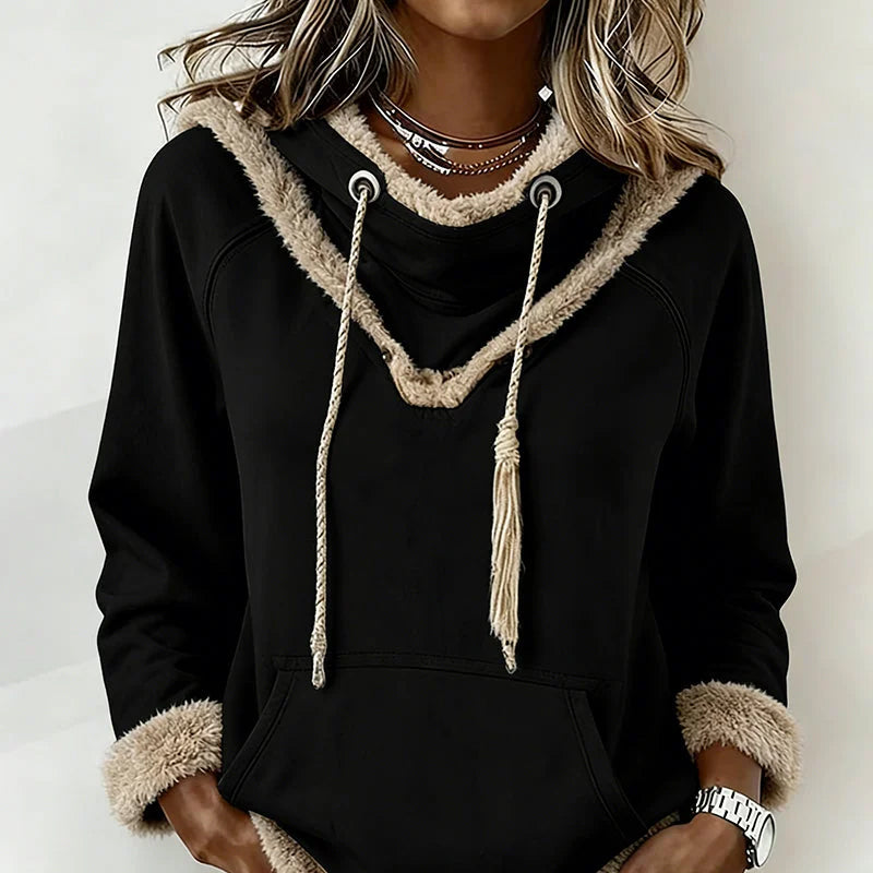 Women's Cowl Neck Sweatshirt with Plush Trim