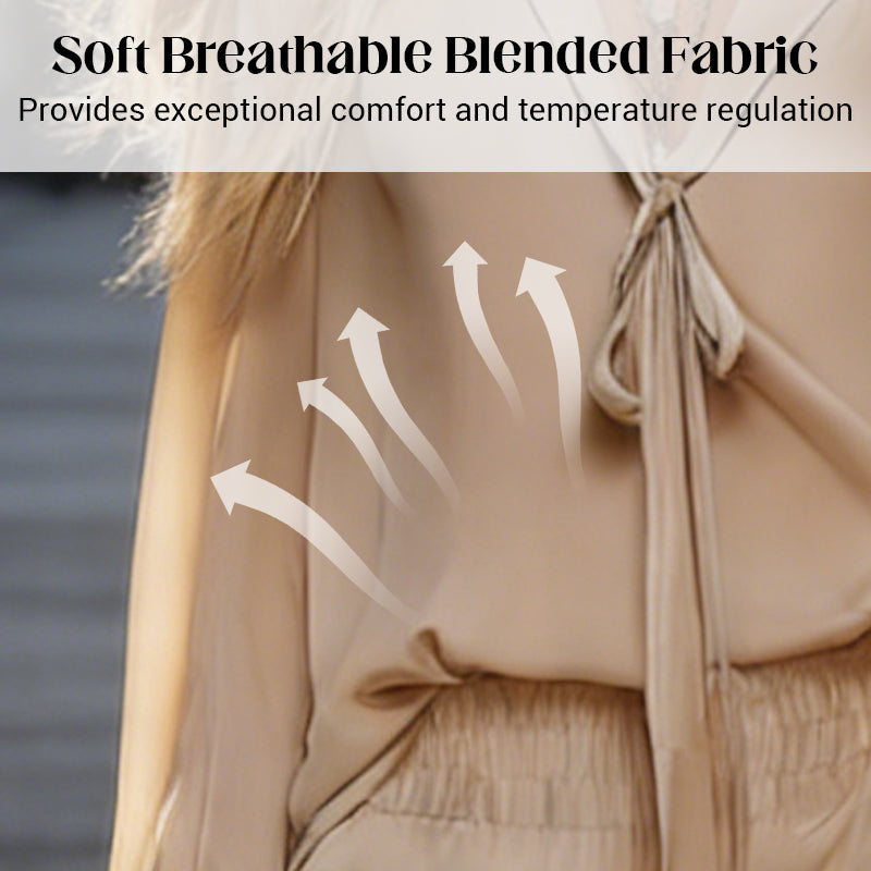 Women's Elegant V-Neck Tie Blouse & Pants 2-Piece Set