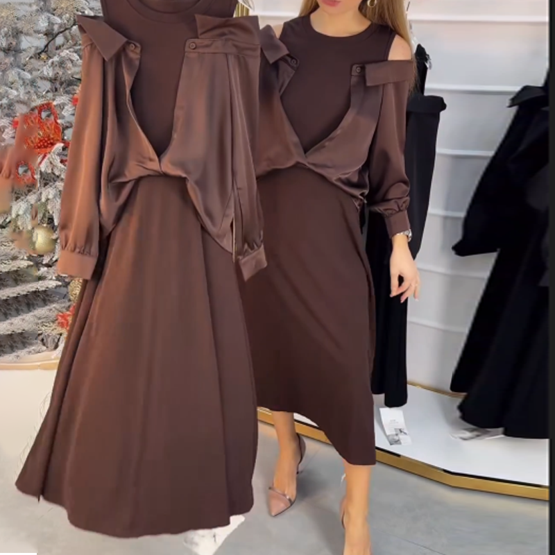 Women's Cold-Shoulder Faux Two-Piece Dress