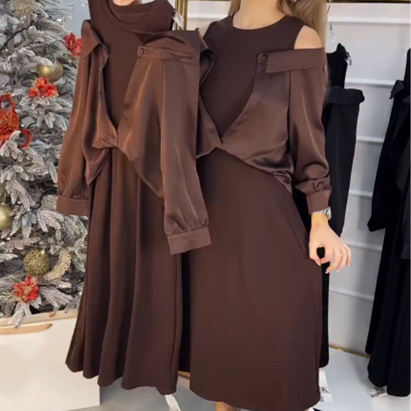 Women's Cold-Shoulder Faux Two-Piece Dress