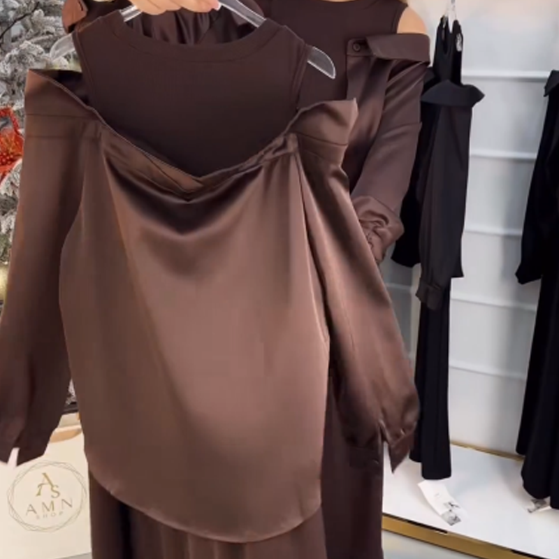 Women's Cold-Shoulder Faux Two-Piece Dress