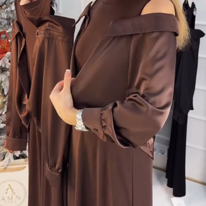 Women's Cold-Shoulder Faux Two-Piece Dress