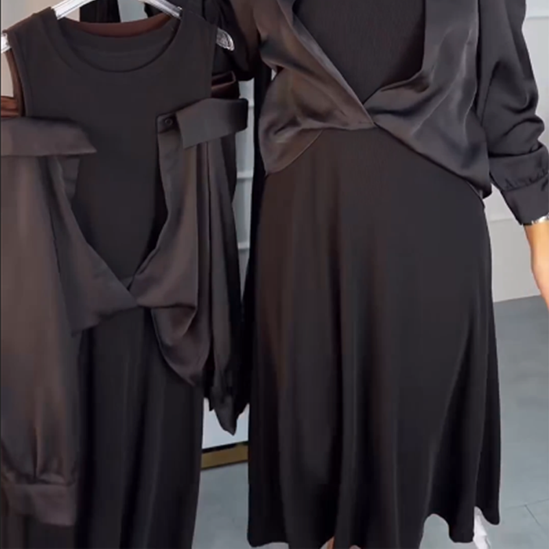 Women's Cold-Shoulder Faux Two-Piece Dress