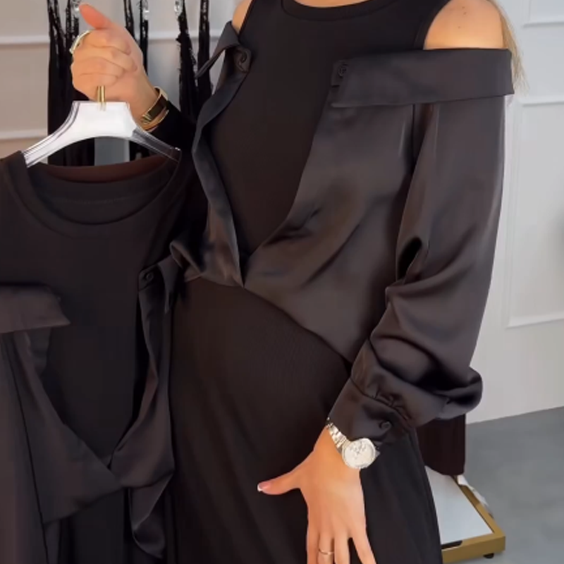 Women's Cold-Shoulder Faux Two-Piece Dress