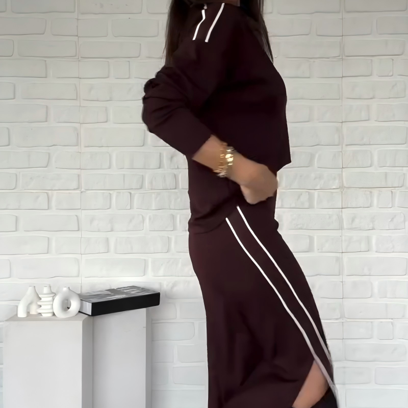 Women's High Neck Top & Side Slit Skirt Set