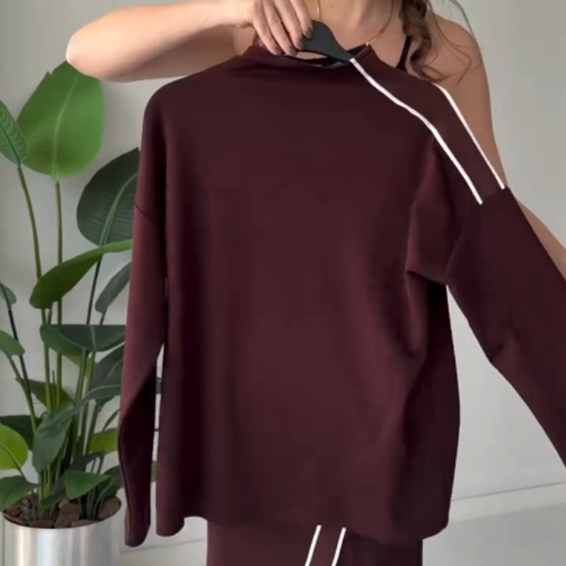 Women's High Neck Top & Side Slit Skirt Set