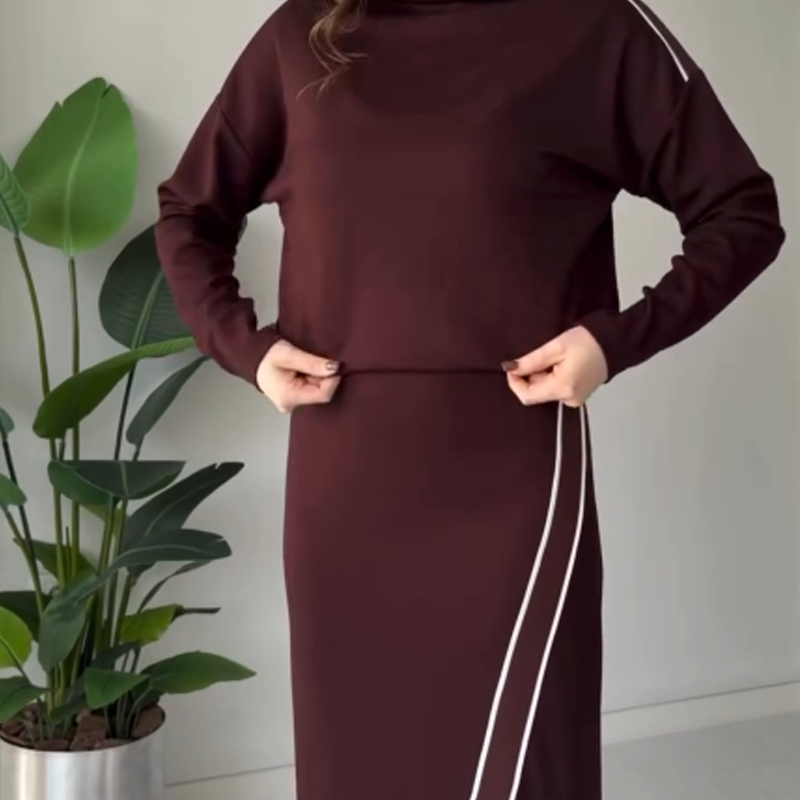 Women's High Neck Top & Side Slit Skirt Set